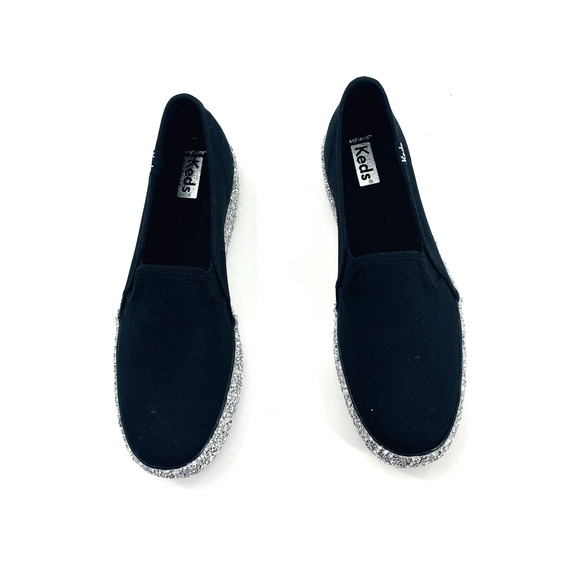 Keds Women's Black Slip-On Shoes with Silver Glitter Sole - Picture 2 of 10